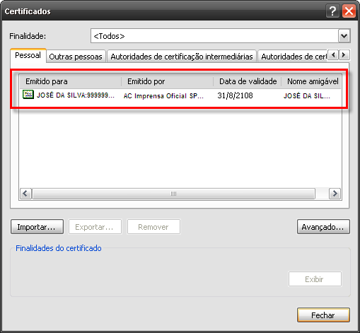 9) Na tela abaixo, verifique se aparece o nome do titular do certificado: Seguindo esses passos, o seu certificado digital,