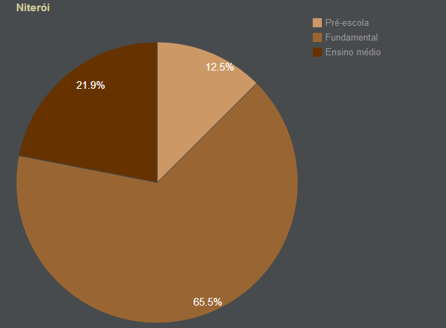 percentual de matriculas- 65% em relação a outros segmentos, sendo seguido por 21% do ensino médio e 12% da pré-escola.