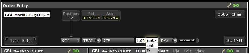 investidor coloca o stop (em percentagem ou montante) a um preço superior ao preço de mercado.