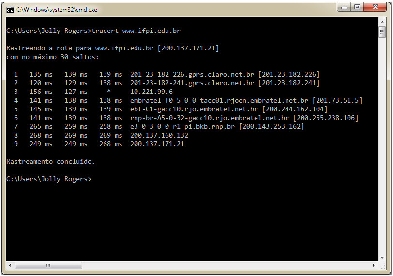 70 Figura 39 - Execução do comando Tracert Comando IPConfig O comando IPConfig é bastante utilizado quando precisamos saber informações sobre nossa placa de rede de maneira simples e fácil.