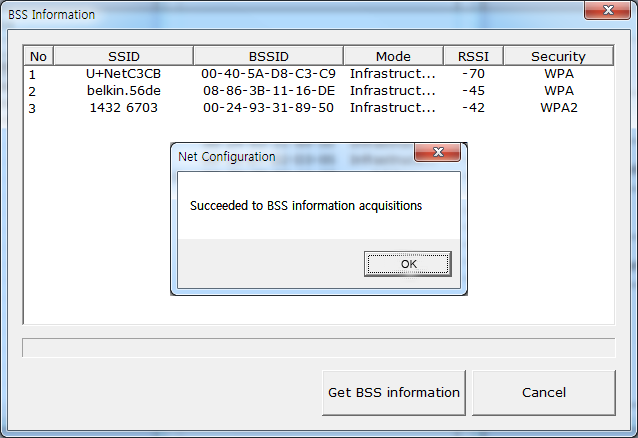 7) Para pesquisar as redes disponíveis, clique em BSS Info (Informações de BSS).