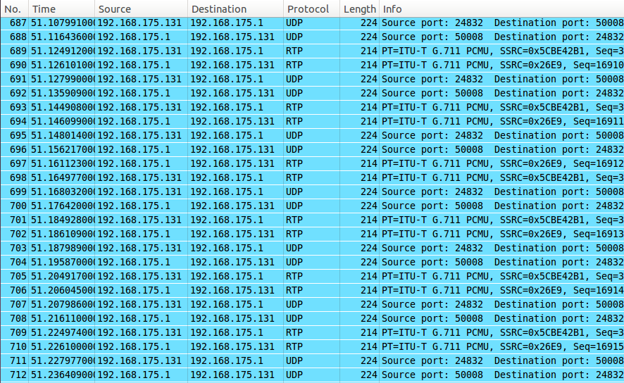 63 mensagens são identificadas apenas como UDP e não SRTP.