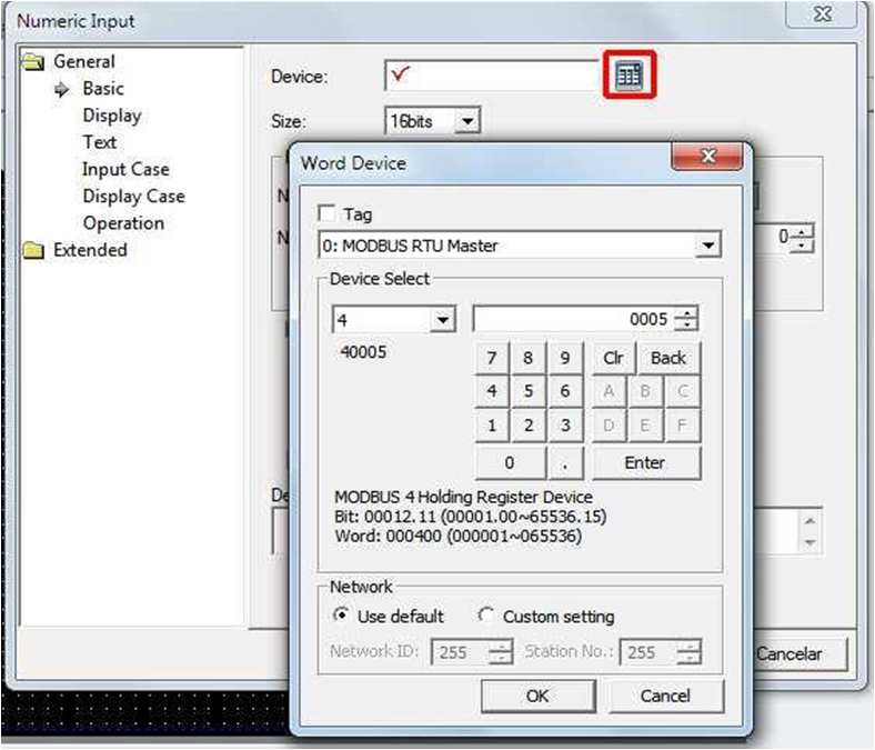 6- No XP_Builder adicione um Numeric Input e configure conforme a tela abaixo: Note que na tabela apresentada anteriormente, a memória do