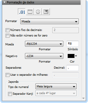 Capítulo 3 Criação de banco de dados 99 Especificação de formatos para campos contendo números É possível controlar como o FileMaker Pro exibe os valores nos campos de número, campos de cálculo com