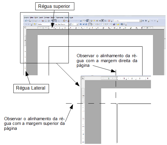 LibreOffice - Writer 4.4.5 Régua As réguas mostram as dimensões horizontal e vertical da página, entre as suas margens e estão representadas na Figura 110.