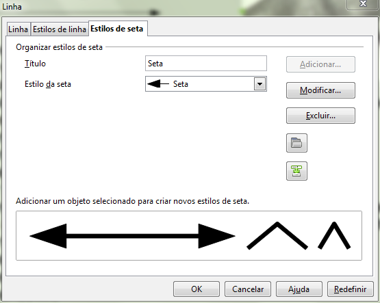 LibreOffice Impress Aba Estilos de linha Edite ou crie estilos de linhas tracejados ou pontilhados. Veja as opções na Figura 243 e para detalhes consulte a ajuda.