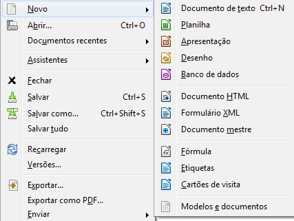 LibreOffice - Writer Junto com a opção Abrir, tem-se a opção Documentos Recentes, que trás os últimos arquivos de textos abertos. 4.2.3 Salvando o documento É preciso salvar o documento criado.