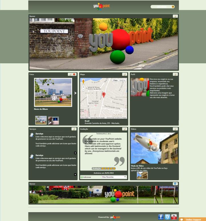 O site YouPoint é totalmente gratuito? - SIM! Ao criar uma conta com a gente, você tem direito a um site totalmente gratuito, com alguns componentes básicos.