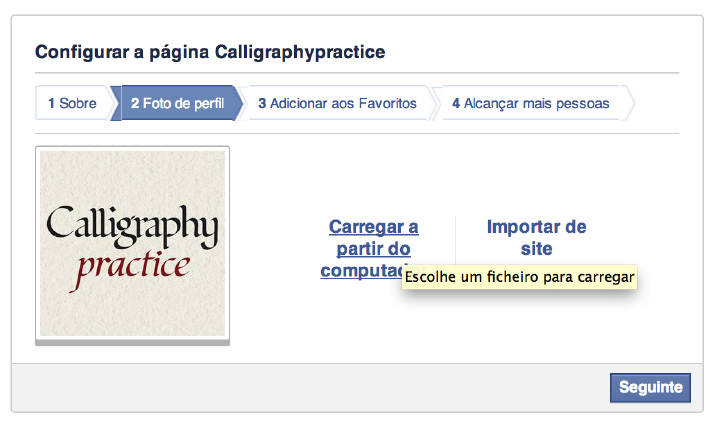 CRIAÇÃO DA PÁGINA OFICIAL NO FACEBOOK Definidos os objetivos e o modelo de atuação a ser implementado, foi criada a página oficial do projeto "Calligraphy practice", na categoria de formação.