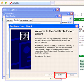 f) Para continuar com o processo de exportação clicar em Next Seguinte.