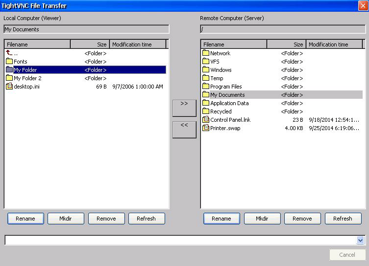 Capítulo 4 Sistema operacional Windows Transferir arquivos entre um terminal local e um terminal remoto A caixa de diálogo TightVNC File Transfer permite realizar as seguintes tarefas: Transferir