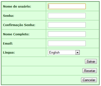 59 como: nome de usuário (login), senha, nome completo, e-mail e linguagem de preferência. Utilizando o serviço BuscaUsuario do módulo Web Service, o sistema verifica se o usuário já esta cadastrado.