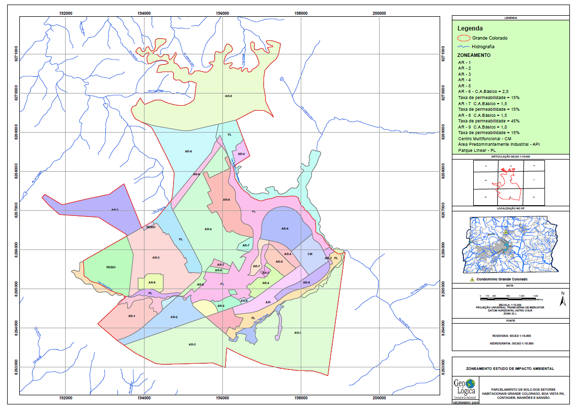 78 Figura 24A - Zoneamento proposto EIA/RIMA Grande Colorado O EIA/RIMA do Grande Colorado propôs metodologia comparativa de cenários com densidades distintas, para a ocupação da bacia do