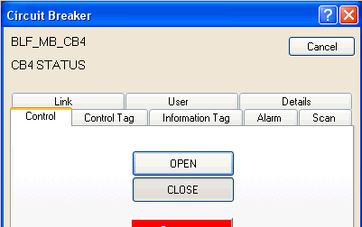 SCADA Operation Device Dialogue Box Detalhamento, Controle, and Status do dispositivo Prevençao e proteção para operação de dispositivos Apresenta ao operador informações de