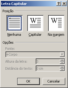 53, um exemplo de caixa de texto com as opções que podem ser aplicadas: Para inserir letras capitulares: 1) Selecione um parágrafo e clique na guia Inserir.