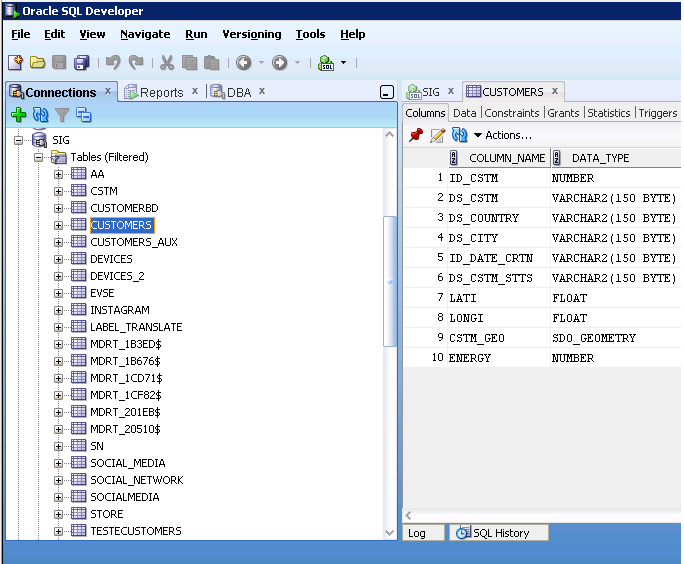 Figura 14 - Acesso à BD conectada No presente contexto, o SQL Developer como já mencionado anteriormente, foi utilizado para realizar sobretudo operações DDL e DML, onde através da execução de