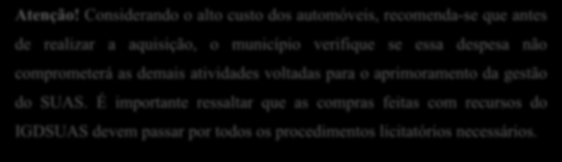 Desenvolvimento de ferramenta informacional e de tecnologias que apoiem a organização do SUAS; Deslocamentos e apoio às atividades de: Equipes dos serviços socioassistenciais para realização de