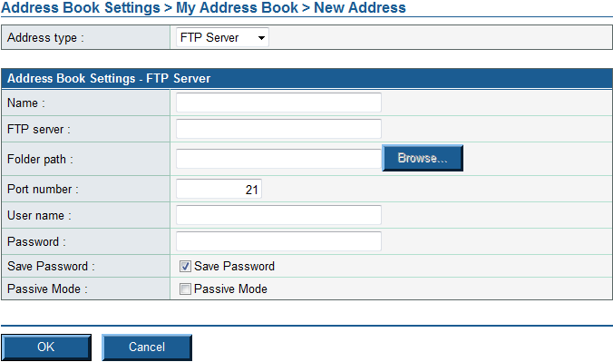 Capítulo 8 Menu Web (Modo de Utilizador) Registar novos endereços Selecione o tipo de livro de endereços (Shared Address Book (Livro de endereços partilhado) ou My Address Book (Meu livro de