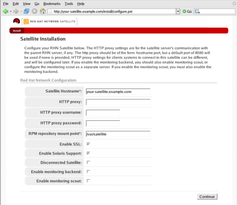 Red Hat Network Satellite 5.4 Guia de Referência Figura 12.1. Habilitando o Suporte ao UNIX Durante a Instalação do Satellite 2.