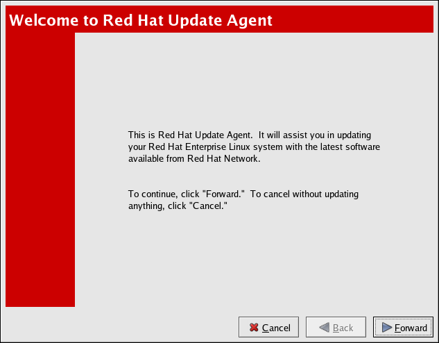 Capítulo 4. Red Hat Update Agent Figura 4.1. Configure o Servidor Proxy A segunda caixa de diálogo pedirá que você instale a chave GPG da Red Hat, conforme ilustra a Figura 4.2, Instale a Chave GPG.