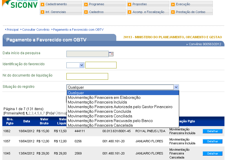 Situações do pagamento 00.111.111/0001-11 EMPRESA XXXXXXXX 00.