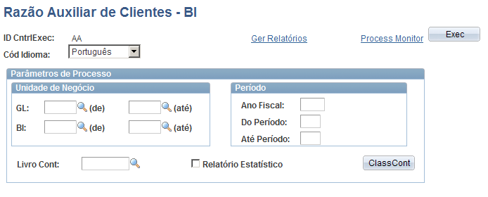 Página Razão Auxiliar de Clientes BI O relatório Razão Auxiliar de Faturamento é um relatório que emite, por conta e num período determinado (ano fiscal e mês), todos os lançamentos contábeis gerados