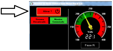 Com o Gerenciador conectado ao Monitor de Rede, é possível então ativar e desativar o sistema, usando o botão de ativação, que responde da seguinte maneira: - Quando Verde: Desativar (Tecla D ) =