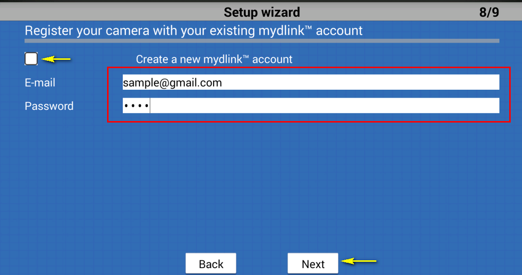 Se você não tiver uma conta mydlink, marque a caixa Create a new mydlink account (Crie uma nova conta