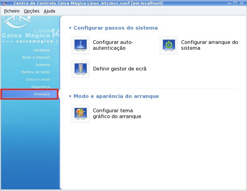 5.Administração do Sistema Figura 5.90: Configurações de arranque 5.6.1.