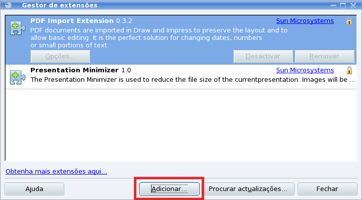 3.Principais Aplicações Figura 3.16: Instalação de extensões no OpenOffice.