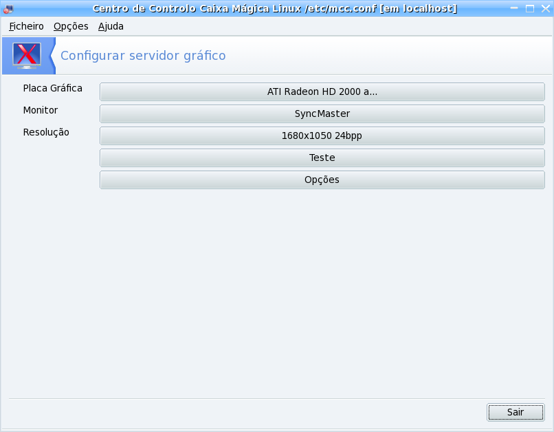 5.Administração do Sistema Figura 5.2: Hardware detectado 5.1.2. Configurar servidor gráfico Esta secção permite configurar aspectos gráficos do seu sistema: placa gráfica, resolução do ecrã e monitor (figura 5.