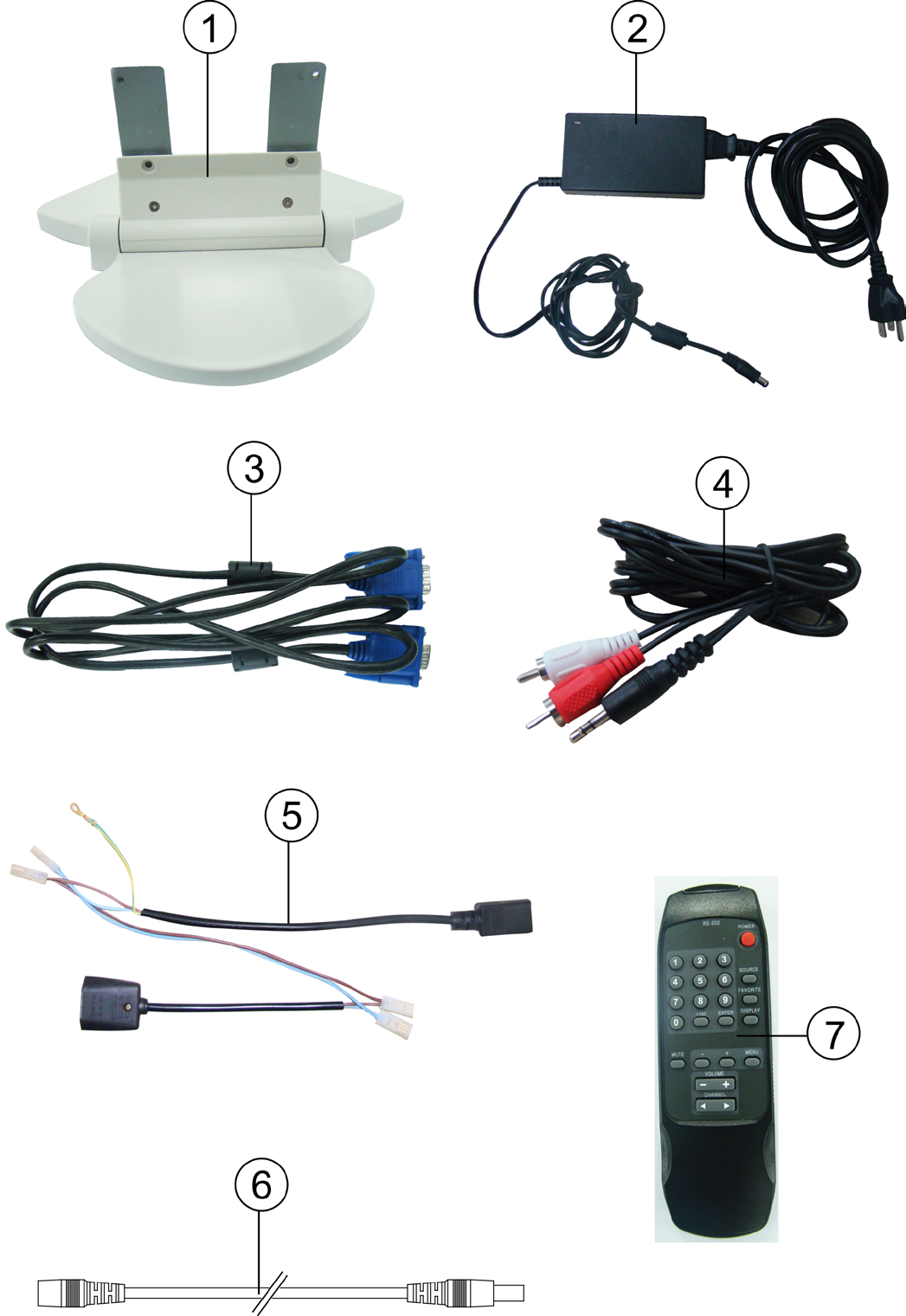 Módulos, Acessórios, opcionais e materiais de consumo Acessórios e cabos que acompanham o produto: 01 - Base fixação monitor 02 -