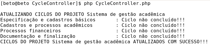 O agent e Figura 39: Saída da execução do agente de ciclos Cycle Controller está preparado para agir de acordo com a configuração definida pelo gerente no momento de criar o modelo concreto e na