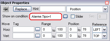 Figura 103. Agora clique e configure a propriedade position como mostrado a seguir: Figura 104. Salve a tela como Alarmes.