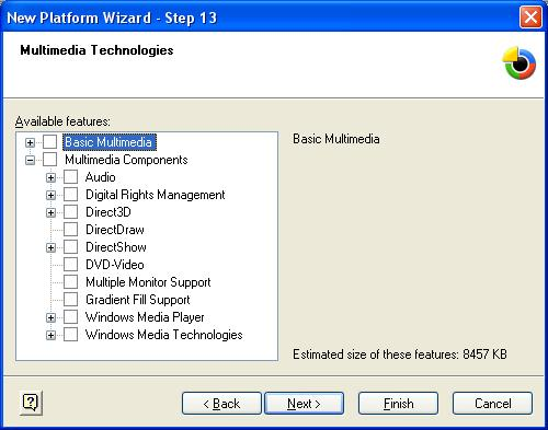 Figura 27 Aplicativos multimidia Fonte: construído a partir do Plataform Builder A figura 28 mostra a escolha dos serviços de segurança: Authentication Services serviços de segurança para