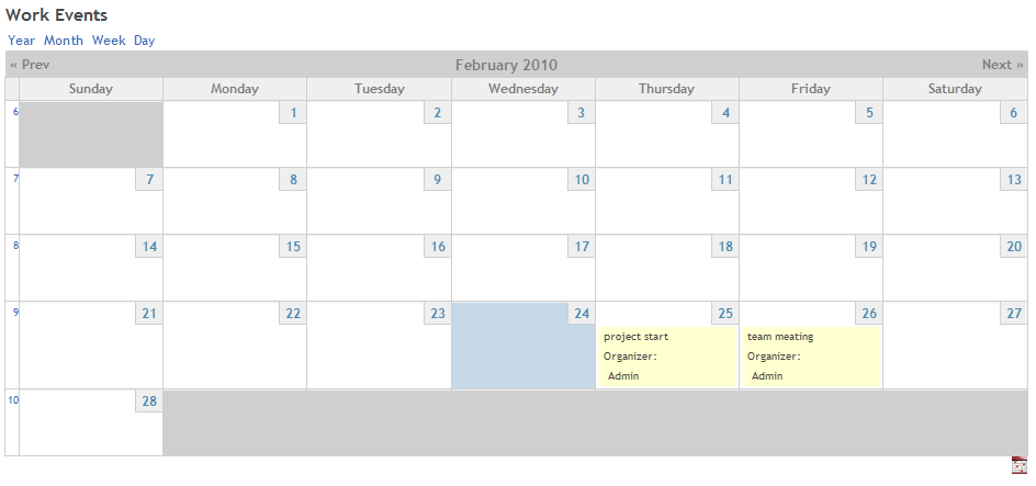 Implementação Calendário de eventos profissionais A funcionalidade de visualização de calendários é providenciada pelo módulo adicional Calendar.