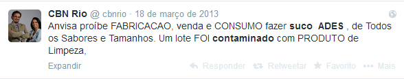 64 Figura 20 Tweets repercussão caso Ades. Fonte: Twitter (2014). Os perfis de notícias também contribuiram para impulsionar o caso Ades a ficar entre os mais comentados.