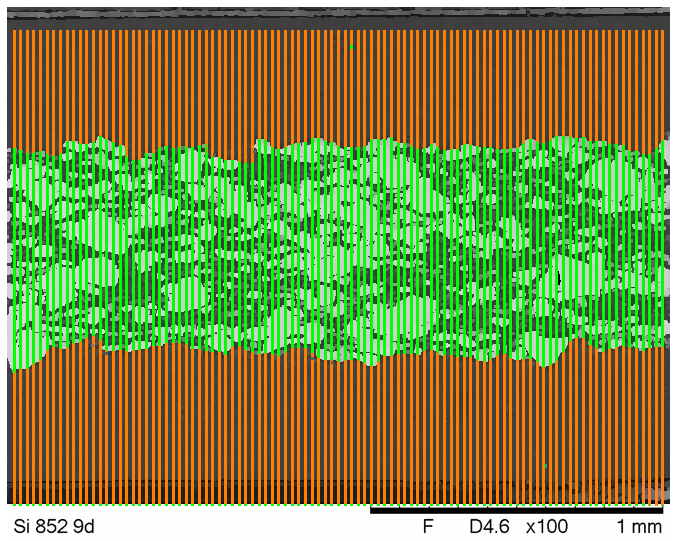Figura 63 - Imagem original, capturada por MEV (elétrons retroespalhados). Figura 64 - Imagem após a aplicação da Rotina 2.