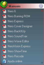 Esta área apresenta todos os manuais instalados da família de produtos Nero 6. Abra o manual pretendido clicando uma vez. 3.2.