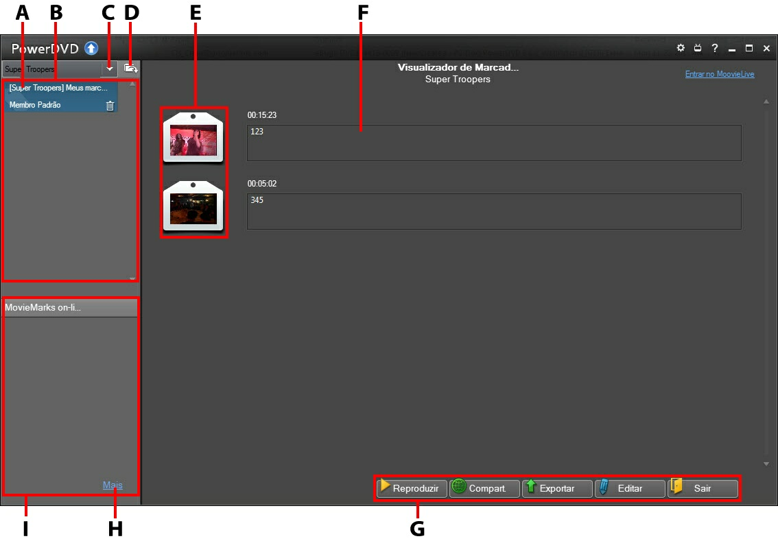 Recursos de reprodução Quando você abre o Vis.