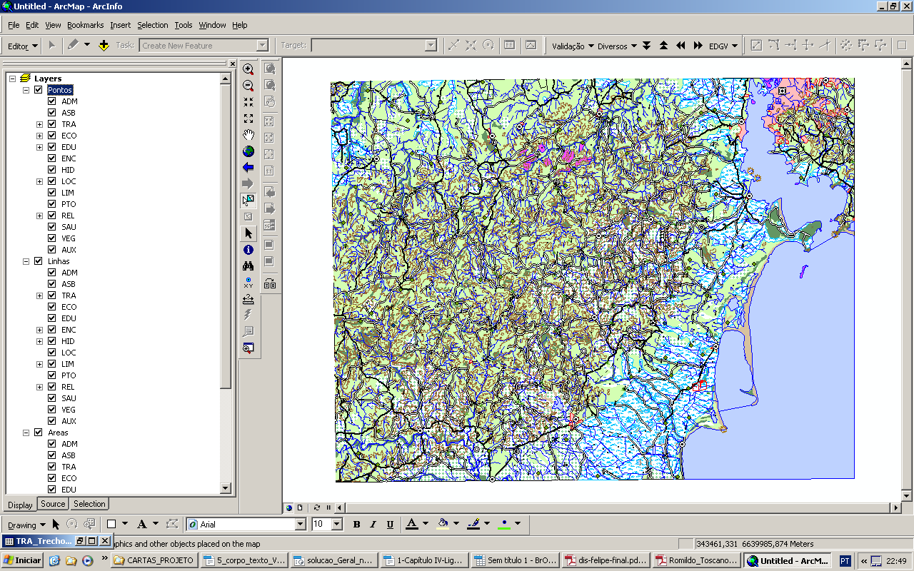 43 Geometria do tipo PONTO Geometria do tipo LINHA Geometria do tipo ÁREA EDU_Edif_Ensino_P HID_Barragem_L LOC_Area_Edificada_A EDU_Edif_Religiosa_P HID_Trecho_Drenagem_L LIM_Pais_A LOC_Cidade_P