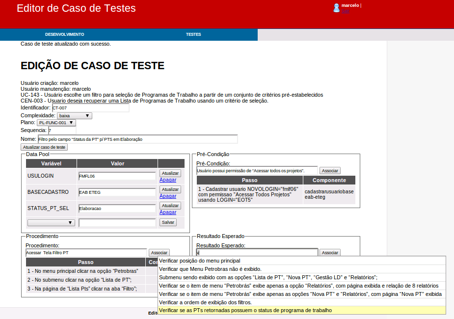 Editor de CTs Criação de Caso