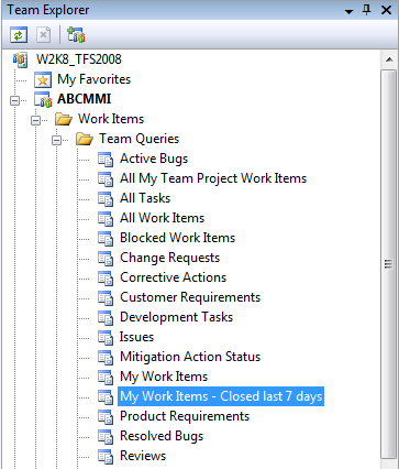 7. Na caixa de diálogo Save Query As, insira My Work Items Closed last 7 days para o nome da consulta. Então você precisará escolher um dos seguintes locais. Team Query.