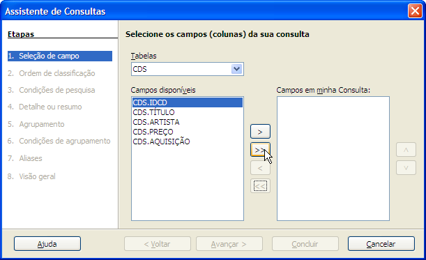 Consultas Uma consulta é uma solicitação, sobre o conteúdo dos dados, que se faz ao Base, algo do tipo: Quais são os valores nas colunas Título e Artista da tabela CDS?