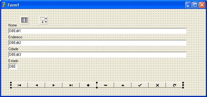 Figura 8 - O componente DBNavigator O botão de adição (+) é aquele que precisamos para colocar a tabela em modo de inserção; já o botão grava os dados.