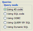 Para maior informação sobre os comandos SQL genéricos, consulte o capítulo SQL do manual de Linguagem 4D. A terceira forma de interagir com o motor SQL é utilizar o comando 4D QUERY BY SQL.