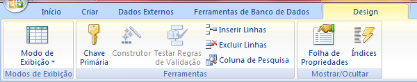 Construir (Expressões) Define um campo como chave primária Permite a edição dos índices de uma tabela primária Inserir linha Excluir linha Propriedades 20.