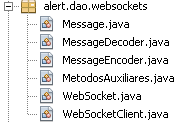 WebSockets Figura B 7 - Package WebSockets No package websockets (Figura B.7) é onde está implementada toda a parte de comunicação por WebSockets, assim como a codificação e descodificação para JSON.