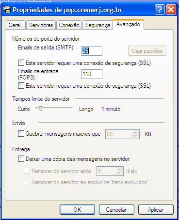 Passo 10 Na aba Avançado, coloque a configuração: Emails de saída (SMTP) = 25