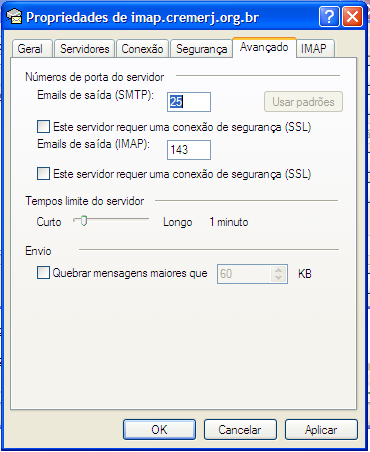 Passo 5 Na aba Avançado, coloque a configuração: Emails de saída (SMTP) = 25